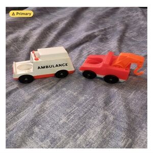 Vintage Fisher Price Toy Ambulance and Tow Truck Set